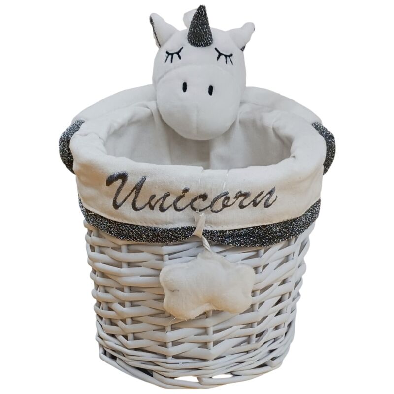 foto del prodotto bissolo casa cesto in rattan bianco con unicorno 1 pezzo d18xh16cm