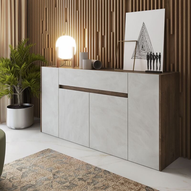 foto del prodotto bissolo casa credenza mod. creta cm 170x40 h. 85 noce eastwood e effetto spatolato bianco