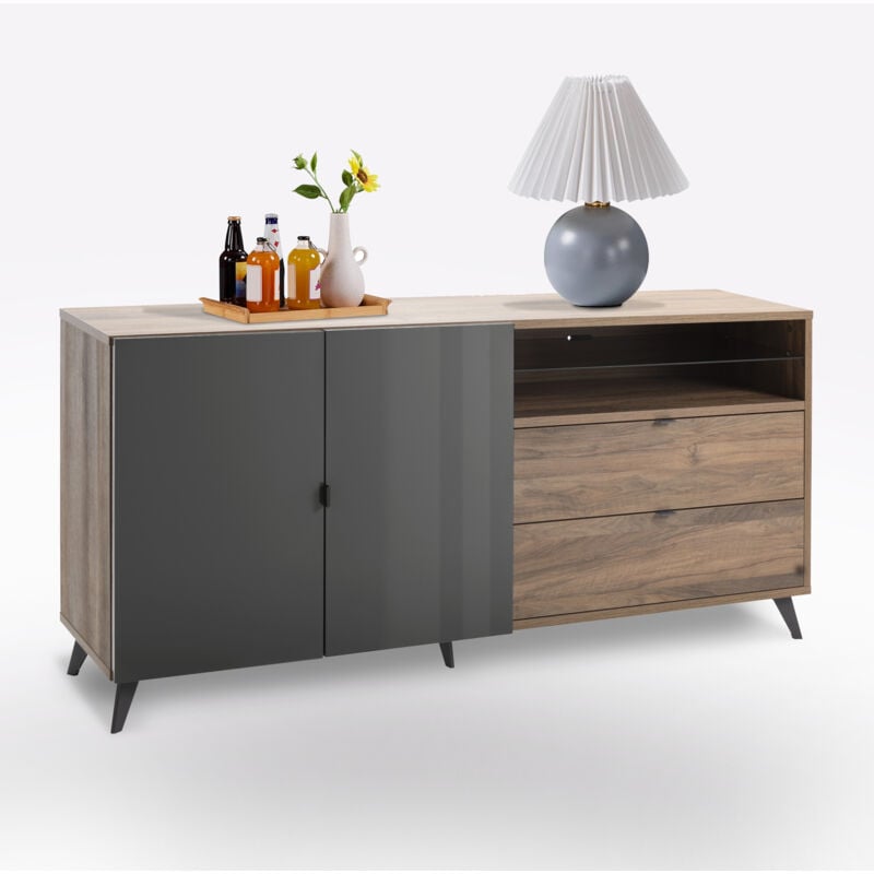 foto del prodotto bissolo casa - credenza mod. infinito cm 179.2x42.9 h. 85 noce brera e grigio titanio lucido