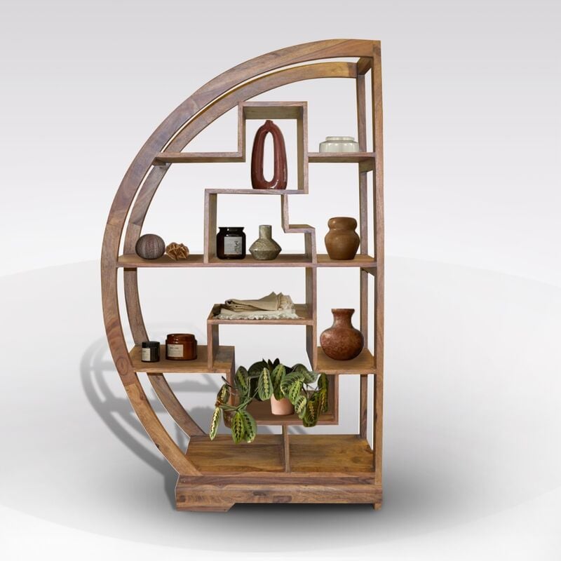 foto del prodotto bissolo casa - libreria curva in legno massello di sheesham cm 80x40 h. 150