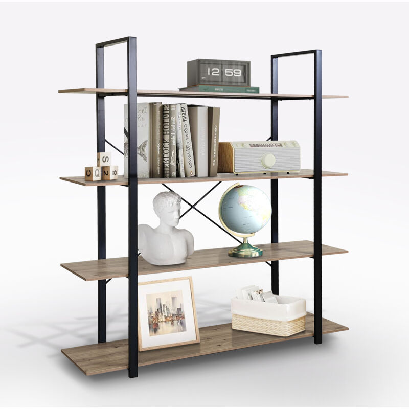 foto del prodotto bissolo casa libreria in laminato e metallo cm 160x40 h. 190 rovere nodato e nero