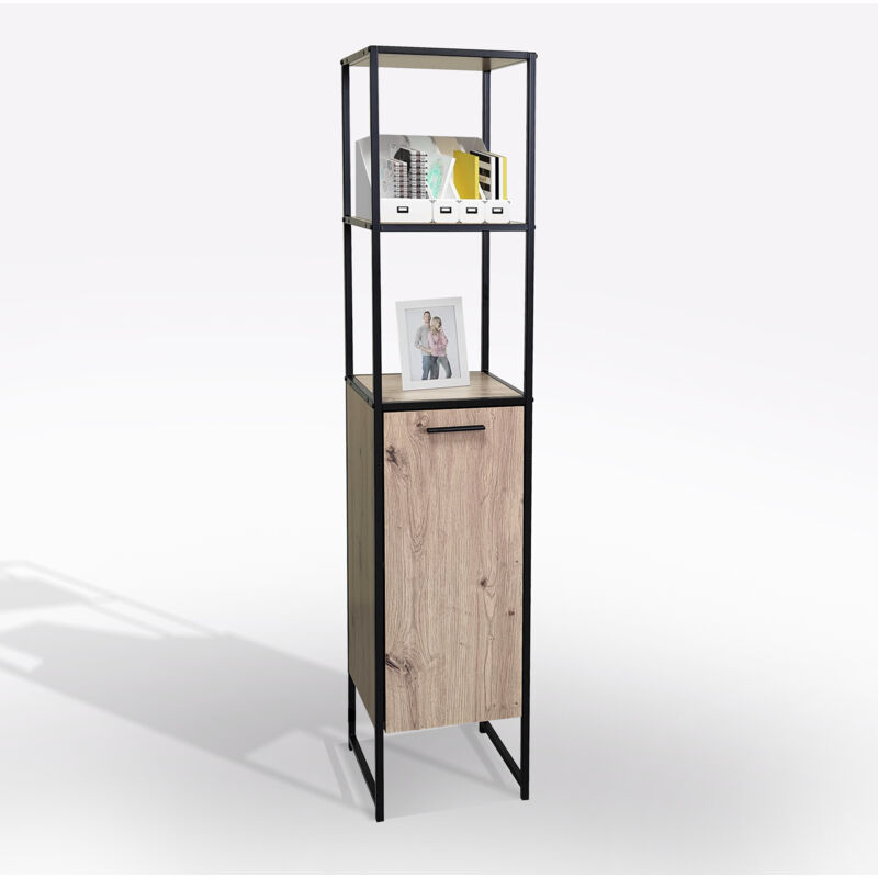 foto del prodotto bissolo casa libreria in laminato e metallo cm 32x33 h. 160 rovere nodato e nero