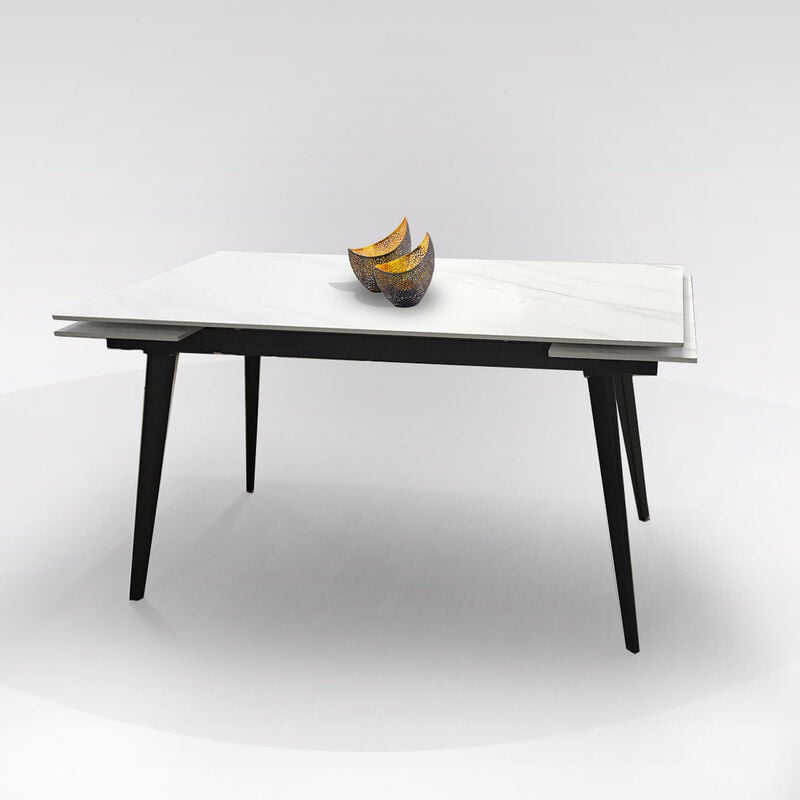 foto del prodotto bissolo casa tavolo cm 140x80 allungabile metallo nero e vetro effetto marmo
