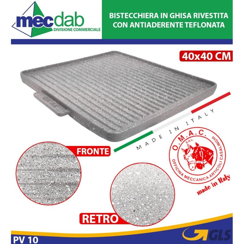 foto del prodotto bistecchiera in ghisa rivestita antiaderente 41,5x41,5 cm con un lato liscio e uno rigato con manici grigio 41,5x41,5 cm