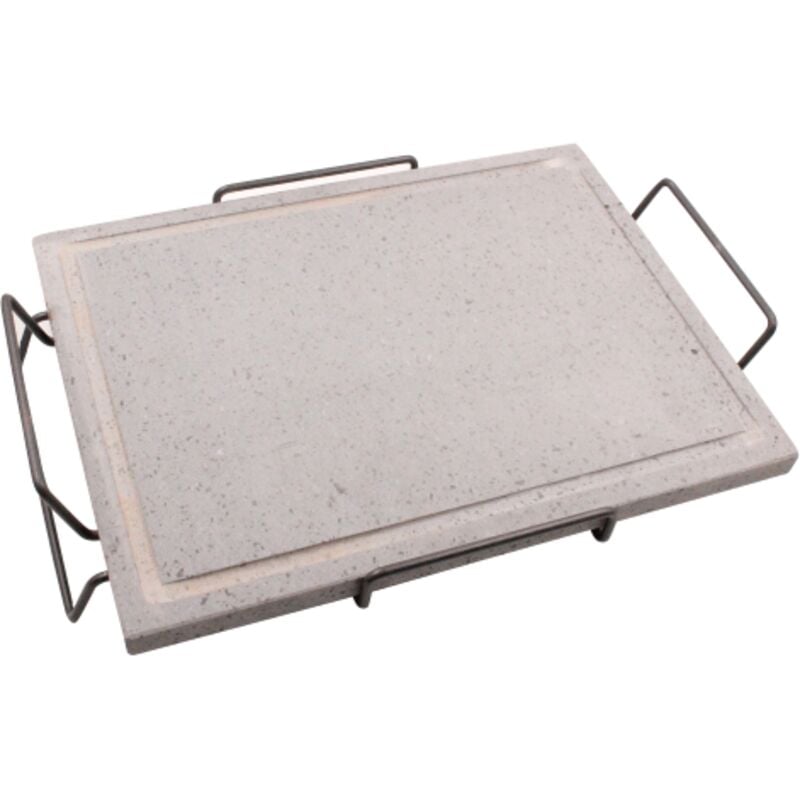 foto del prodotto bistecchiera in pietra naturale ollare 30x40 cm con telaio rialzato e maniglie per barbecue griglia lavica koem