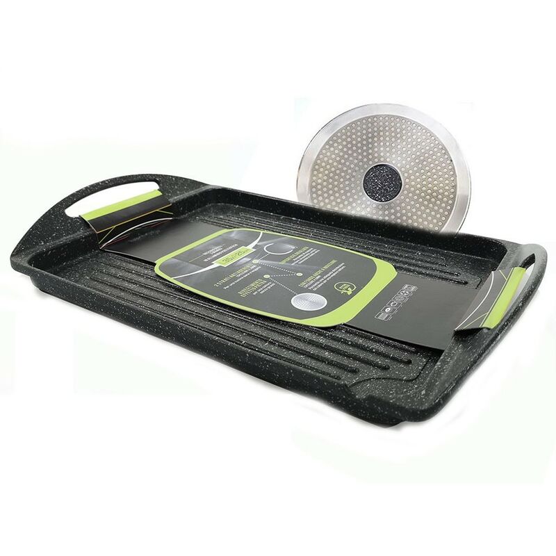 foto del prodotto bistecchiera piastra griglia per arrostire barbecue anche induzione o fornelli da cucina gas cm 33x25