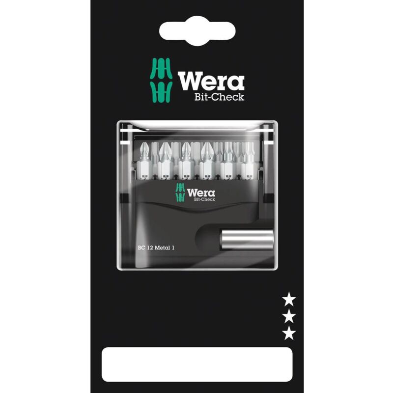 foto del prodotto bit check 12 metal 1 sb 05136393001 kit inserti 12 parti 1 4 6.3 mm incl. porta inserti wera