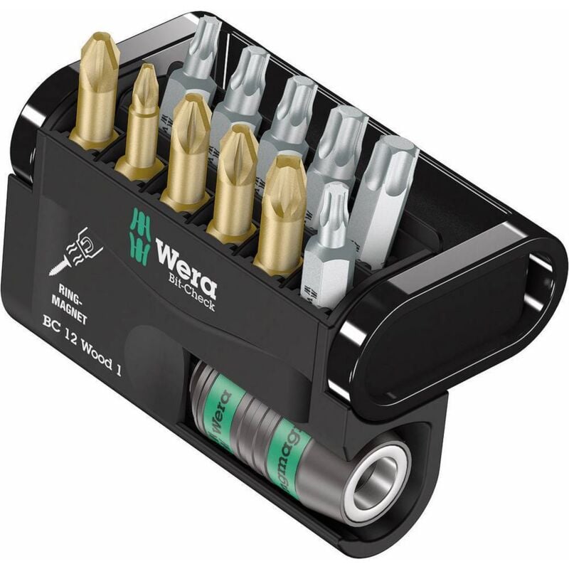 foto del prodotto bit check 12 wood 1 05057423001 kit inserti 12 parti croce pozidriv, croce phillips, torx interno wera
