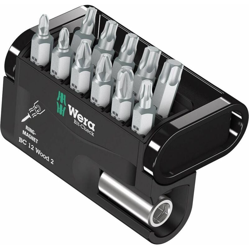 foto del prodotto bit check 12 wood 2 05057422001 kit inserti 12 parti croce pozidriv, croce phillips, torx interno wera