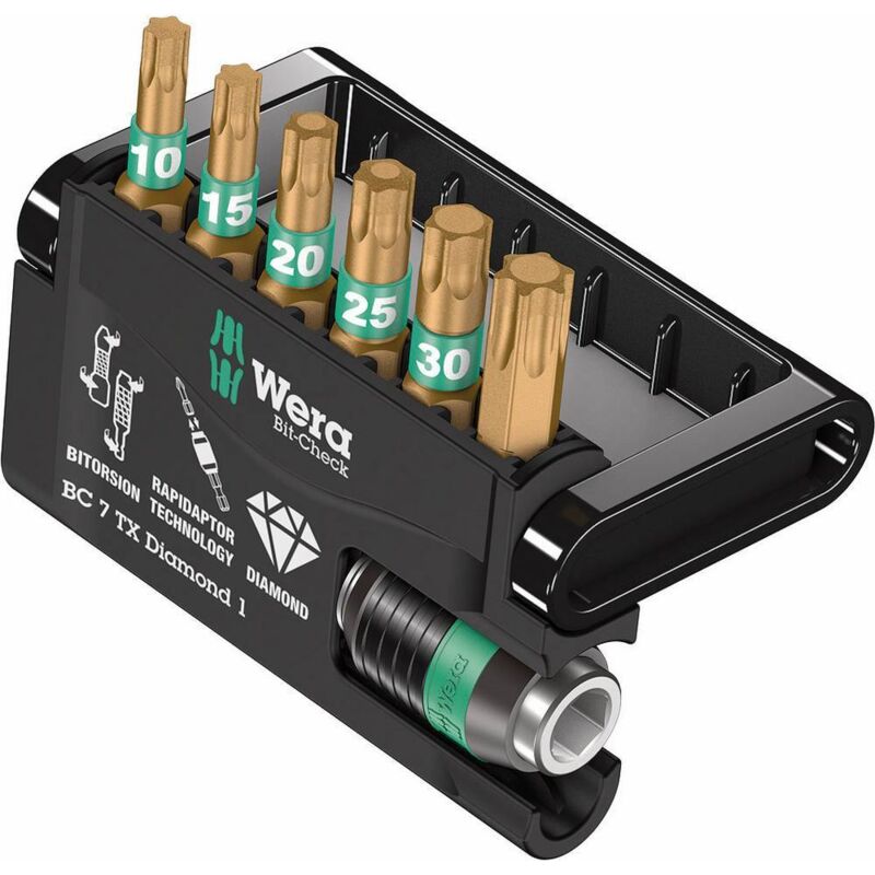 foto del prodotto bit check 7 tx diamond 1 05057415001 kit inserti 7 parti torx interno bitorsion wera