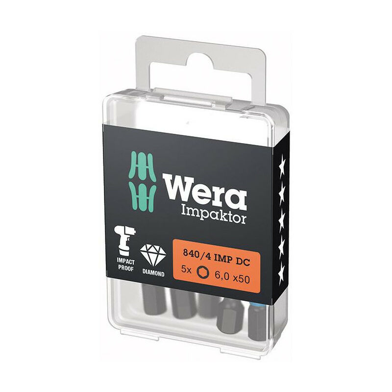 foto del prodotto bit impaktor 1 4 din 3126 e6.3 esagonale 6x50mm 5er pack wera pack.
