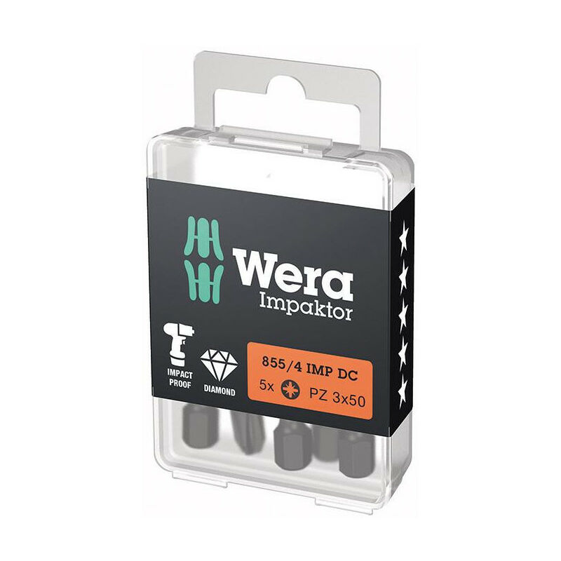 foto del prodotto bit impaktor 1 4 din 3126 e6.3 pz3x50mm 5er pacchetto wera.