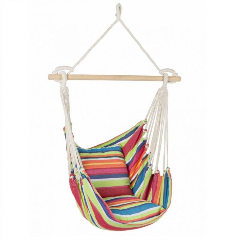 foto del prodotto bizzotto amaca pensile livia con struttura in legno e telo in tessuto multicolor 0792044