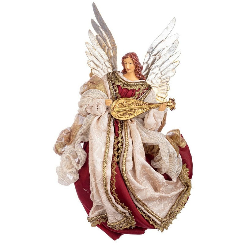 foto del prodotto bizzotto angelo statuina presepe donna con arpa in tessuto rosso elegante