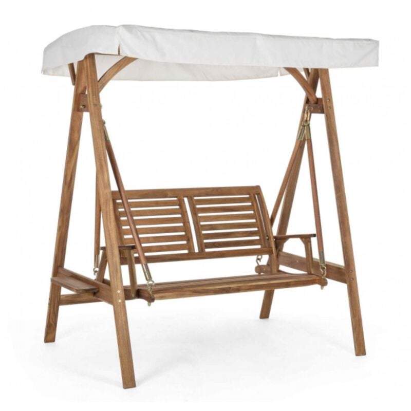 foto del prodotto bizzotto dondolo noemi 2 posti in legno con telo copertura bianco cm 185 x 122 x h. 188