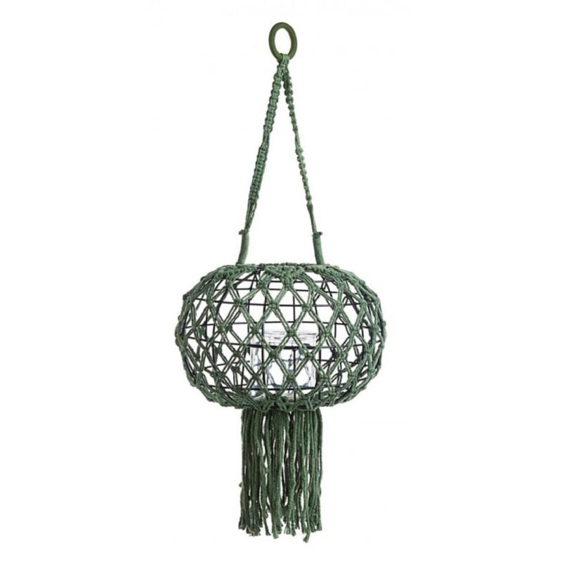 foto del prodotto bizzotto lanterna sospesa macrame verde in metallo corda e vetro da esterno