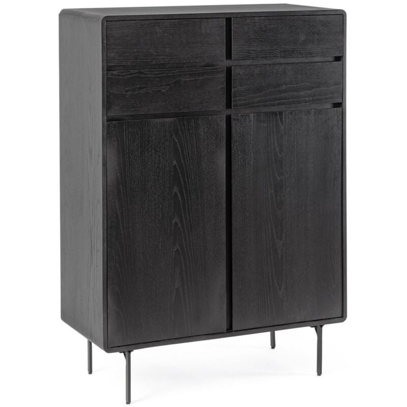 foto del prodotto bizzotto mobile credenza widald in mdf legno di frassino, gambe in acciaio, per interno nero 3 ante 3 cassetti