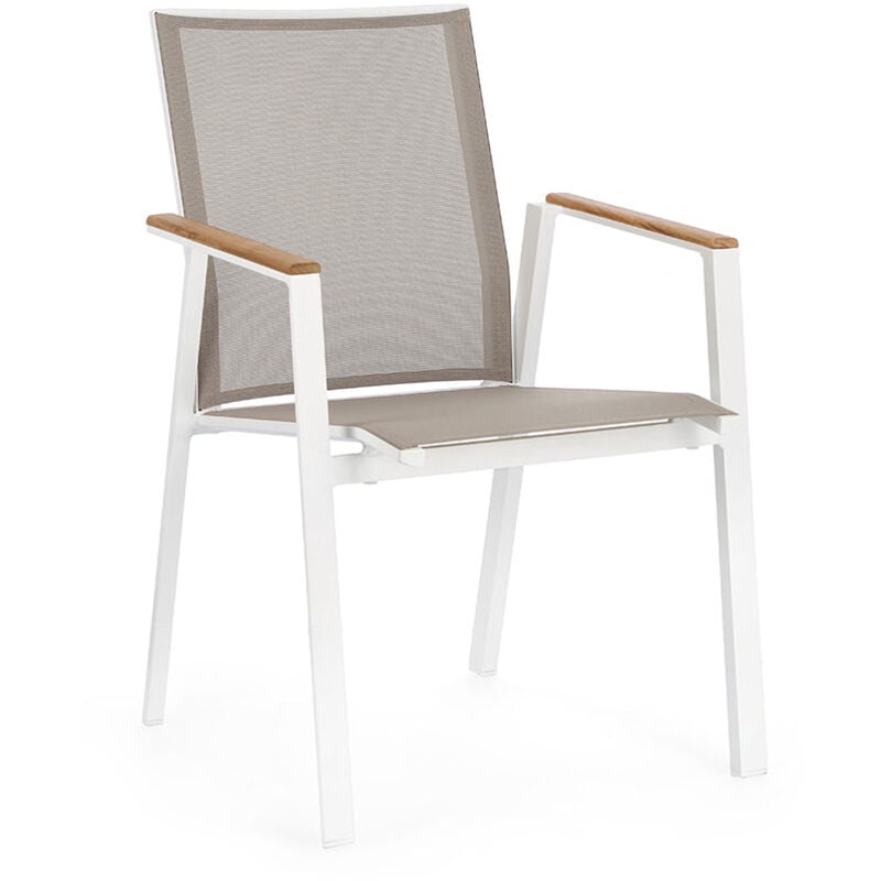 foto del prodotto bizzotto poltrona cameron da esterno in alluminio verniciato a polvere con dettagli in teak 4 pezzi bianco
