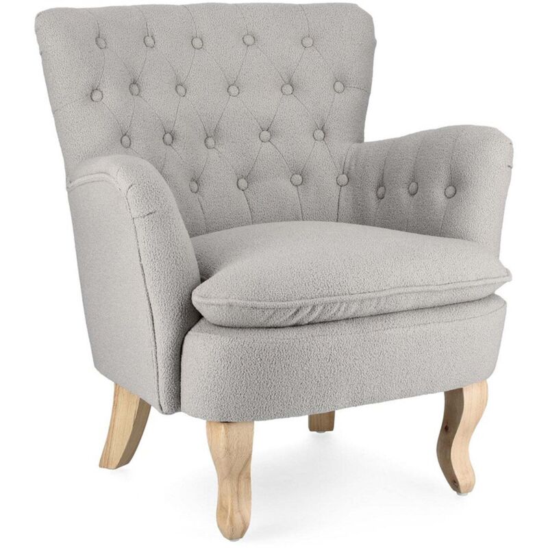 foto del prodotto bizzotto poltrona orlins per interno, struttura in legno di pino e compensato, rivestimento in poliestere effetto boucle , capitonne 71.5 x 72.5