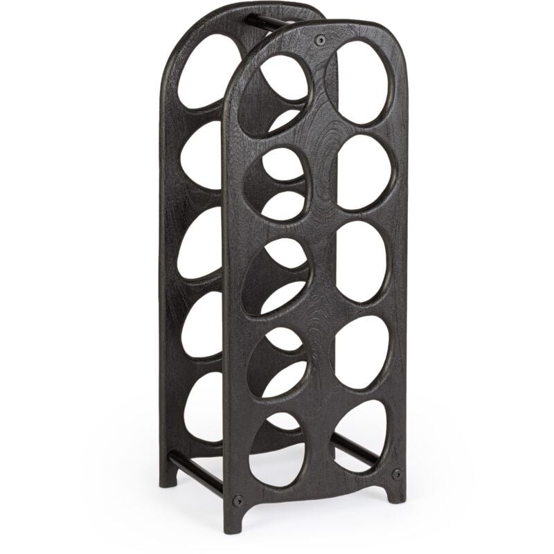 foto del prodotto bizzotto porta bottiglie yukon in legno di mango e suuporti in acciaio verniciato a polvere da assemblare h 67 cm nero