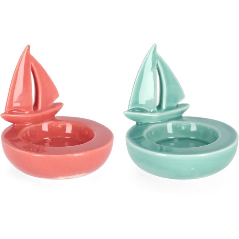 foto del prodotto bizzotto porta tealight favignana in varie forme e colori prodotto realizzato in ceramica 8.3 x 8 x h 8cm barca bianca blu