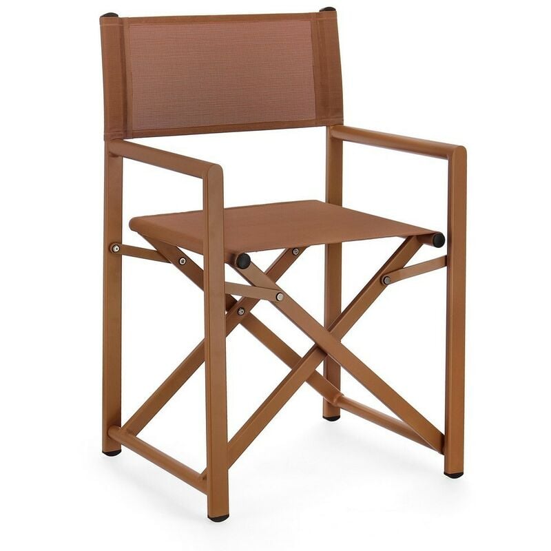foto del prodotto bizzotto sedia registra linea taylor in alluminio verniciata pecan, seduta e schienale textilene pieghevole.