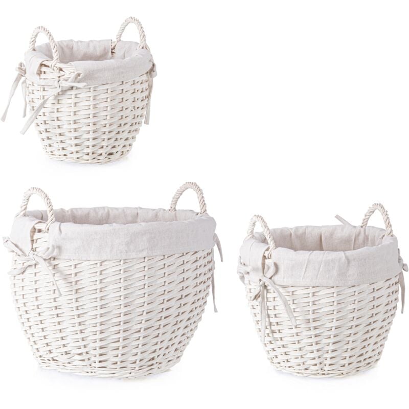 foto del prodotto bizzotto - set 3 ceste alesha in vimini naturale, con rivestimento 100 in cotone -tonde bianco