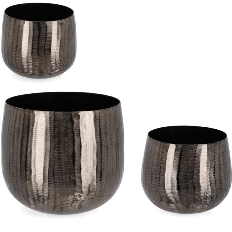 foto del prodotto bizzotto set 3 portavaso chisel antracite in alluminio artigianale uso decorativo argento