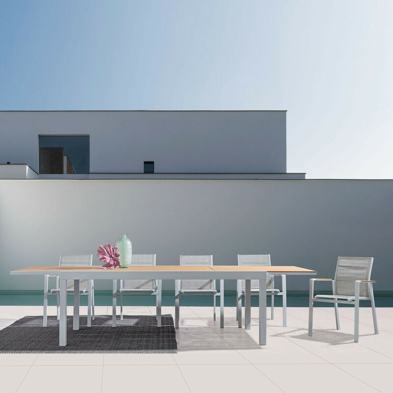 foto del prodotto bizzotto set tavolo allungabile 220 340x100 6 poltrone alluminio bianco e polywood belmar