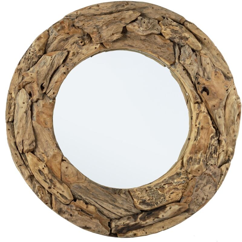 foto del prodotto bizzotto specchio da parete con cornice in legno raven rotondo