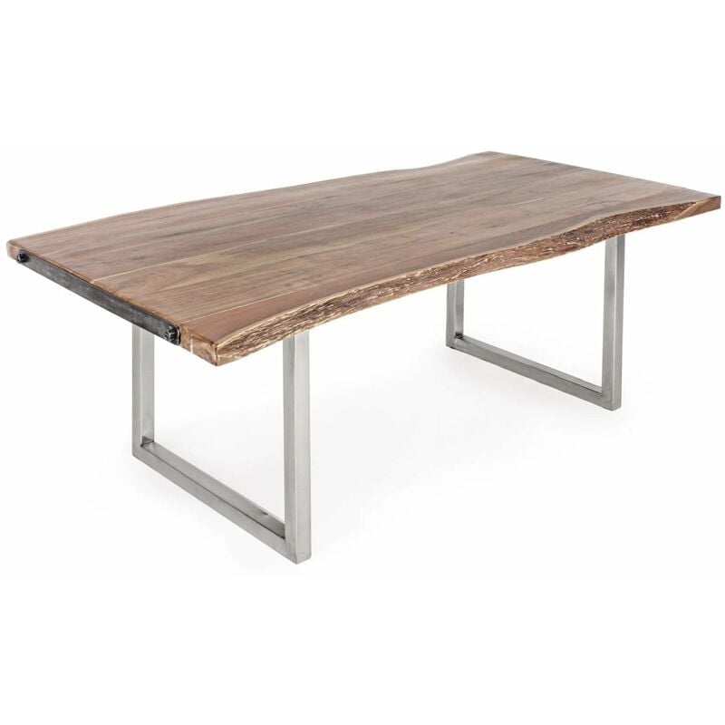 foto del prodotto bizzotto - tavolo osbert rettangolare, con gambe in acciaio, piano in legno di acacia, stile moderno -180 x 90 cm