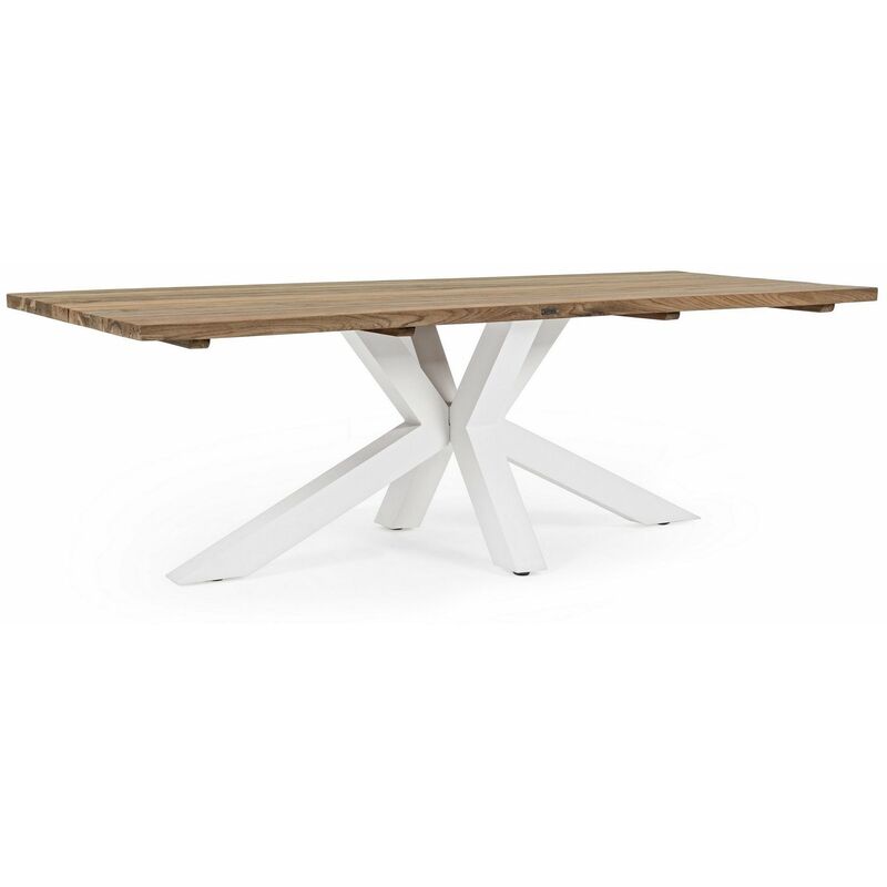foto del prodotto bizzotto tavolo rettangolare ramsey con piano in legno teak, gambe in alluminio, per esterno bianco