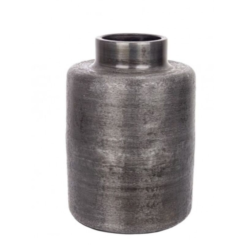 foto del prodotto bizzotto vaso giara varanasi tondo in alluminio lavorato artigianalmente 24.5x35.5h nero