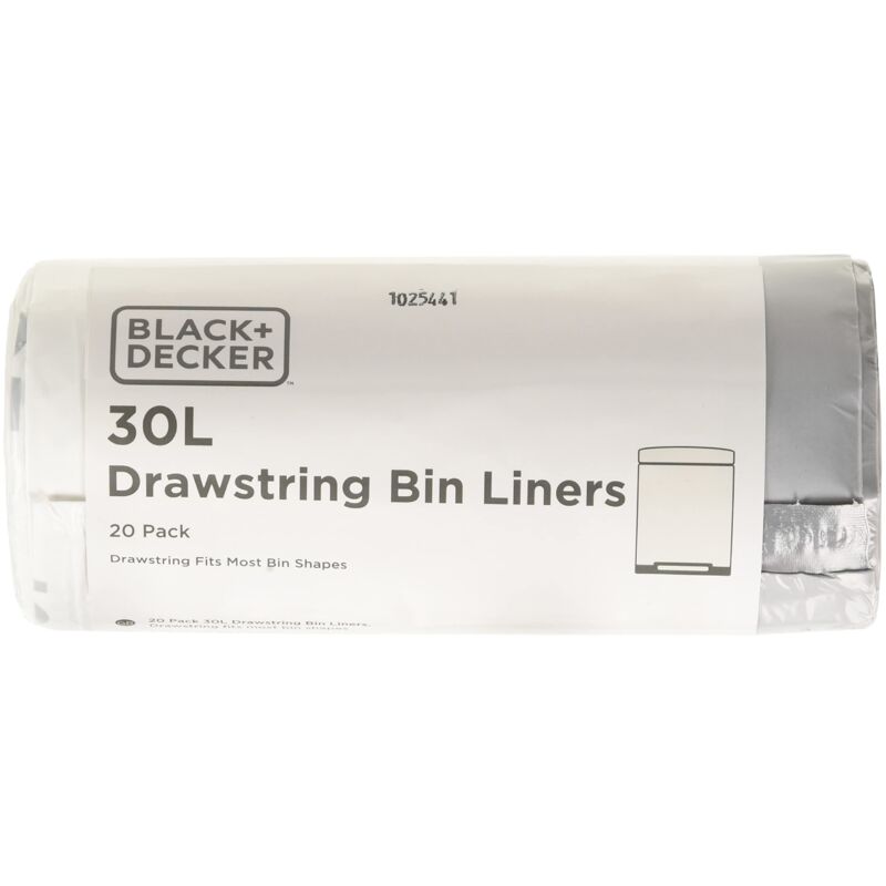foto del prodotto black decker 60929 sacchetti della spazzatura da 30 l con nastro, confezione da 20, bianco, white, 30l bin liner