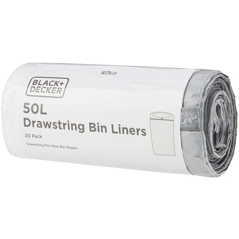 foto del prodotto black decker 60949 sacchetti della spazzatura da 50 l con nastro, confezione da 20, bianco, white, 50l bin liner