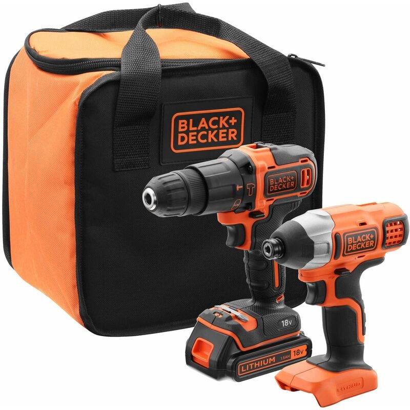 foto del prodotto black decker black decker bck21s1s qw kit trapano a percussione e avvitatore a impatto senza fili, 1 batteria, consegnato in sacchetto di