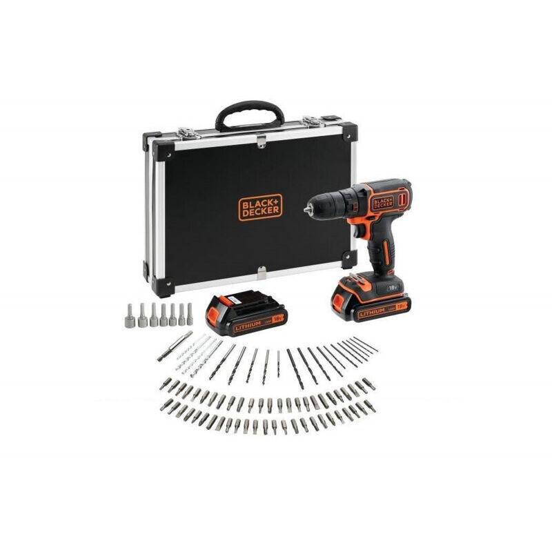 foto del prodotto black decker black decker bdcdc18bafc trapano avvitatore batteria li ion 2x18 v 80 accessori arancione