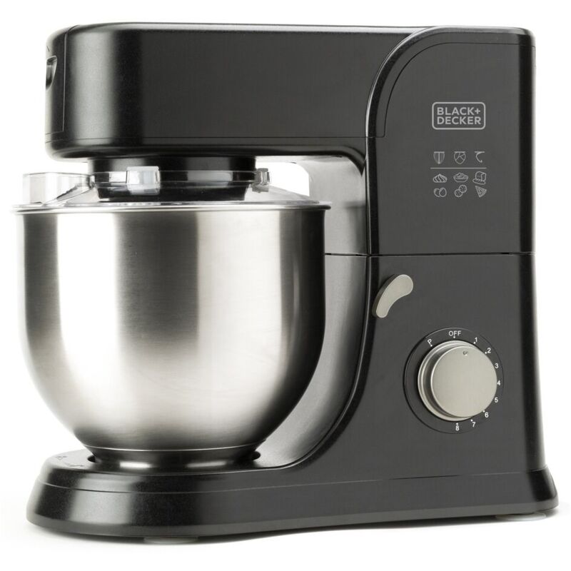 foto del prodotto black decker black decker bxkm1001e miscelatore a colonna, 1000w, 8 velocit , turbo, rotazione planetaria, facile da pulire, acciaio inox, nero