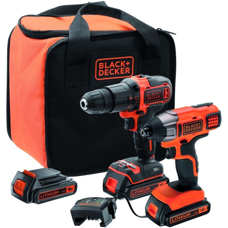 foto del prodotto black decker black decker kit trapano avvitatore percussione avvitatore imp. bck21s2s qw 18v 2 batterie 1,5 ah