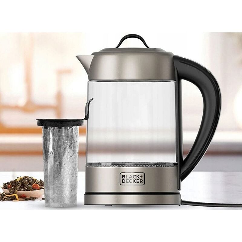 foto del prodotto black decker electric kettle bxke2205e 2200w 1.7l glass jug of 1.7l glass stainless steel filter selector digital 60 100 c led light base 360 