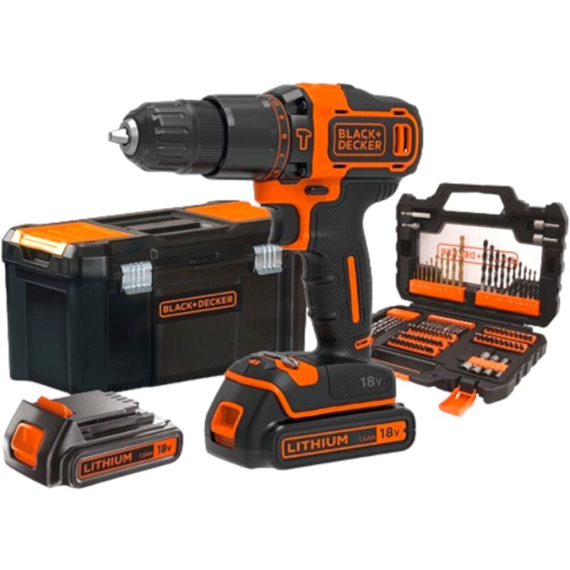 foto del prodotto black decker kit professionale trapano avvitatore a percussione con 2 batterie set 104 punte e cassetta porta attrezzi b d bdchd 18 s 2ka