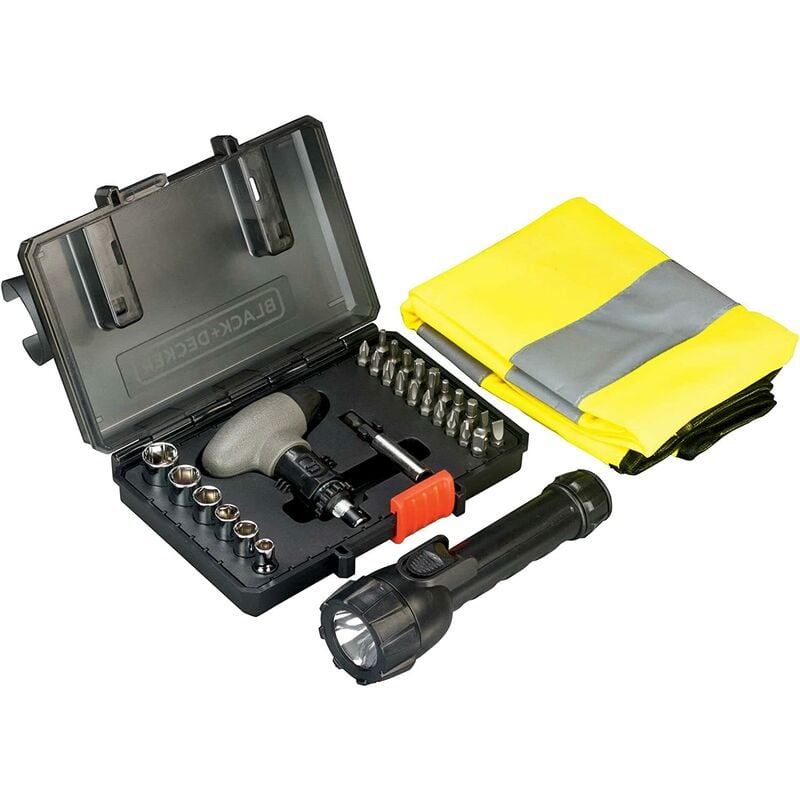 foto del prodotto black decker kit sos con giubbotto emergenza catarinfrangente torcia e chiavi 30 pezzi set di 30 b d a7224