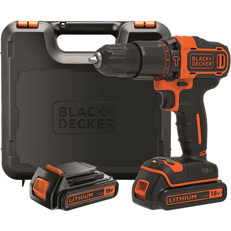 foto del prodotto black decker kit valigetta trapano avvitatore a percussione a batteria black decker bdchd18kb 40nm 2x18v