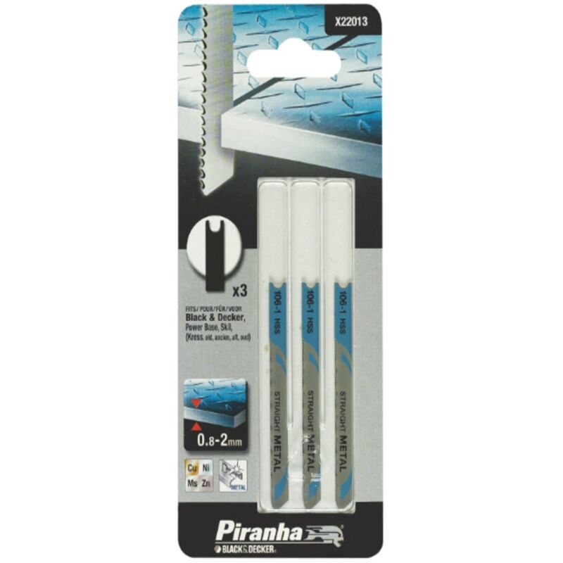 foto del prodotto black decker piranha 3 lame per seghetto alternativo taglio metallo 70x0,7mm attacco ad u