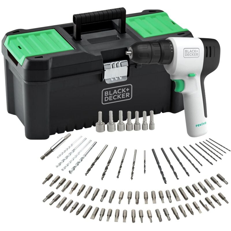 foto del prodotto black decker reviva revdd12c trapano avvitatore a batteria 12v con accessori 80 pezzi e cassetta portautensili 12.5 