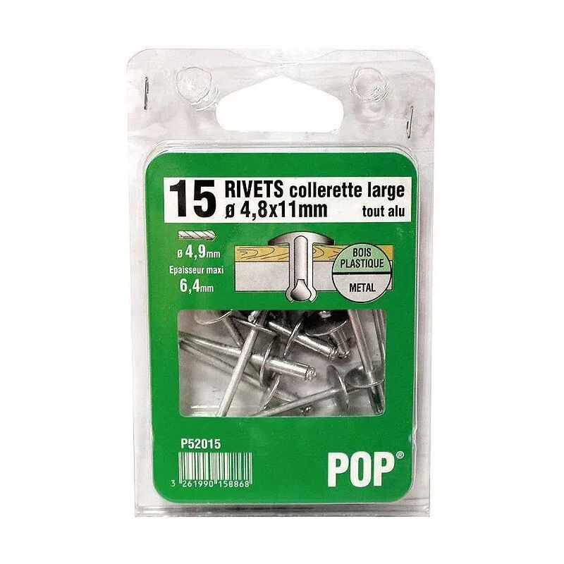 foto del prodotto black decker rivetto in alluminio pop, flangia larga, diametro 4,8x11mm, 15 pezzi