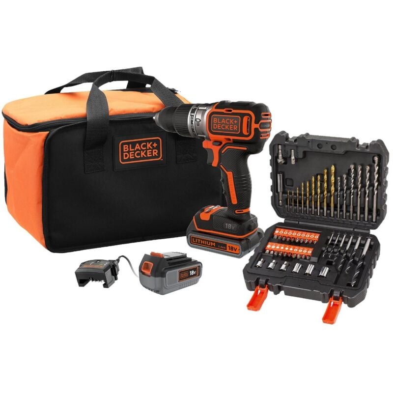 foto del prodotto black decker trapano a percussione a batteria black decker 18v 2 batterie 18v 1x2,5ah 1x4ah caricabatterie borsa bl188me2sa qw
