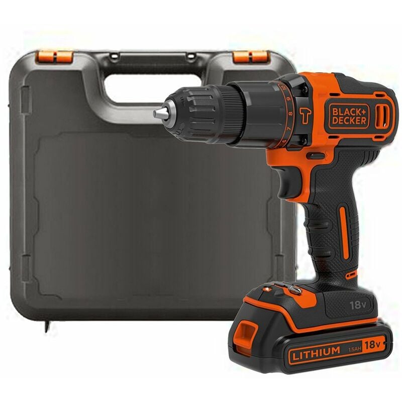 foto del prodotto black decker trapano a percussione a batteria da 18v, batteria da 1,5ah, caricatore da 400ma, custodia, bdchd18k qw