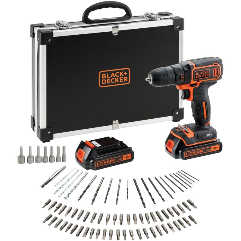 foto del prodotto black decker trapano avvitatore a batteria da 18 v in valigetta con 2 batterie da 1,5 ah e caricabatterie 80 accessori black decker bdcdc18bafc qw