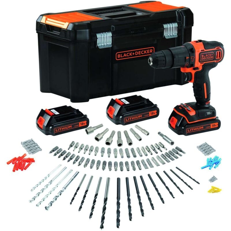 foto del prodotto black decker trapano avvitatore a percussione bdchd181b3a qw 18v 3 batterie 1,5 ah valig. 120 acc.